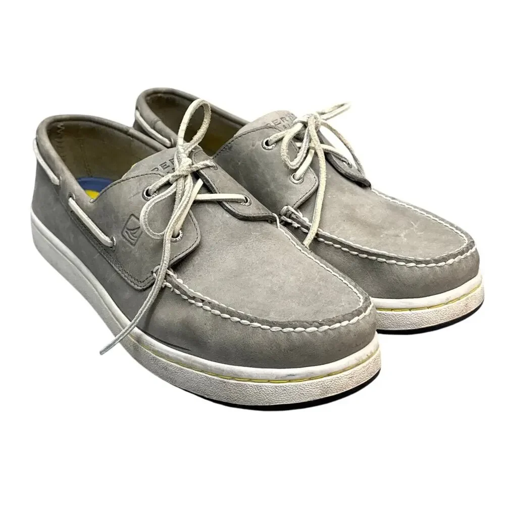 Sperry Top-Sider Grey Leather Slip On Boat Deck Loafer Men 13